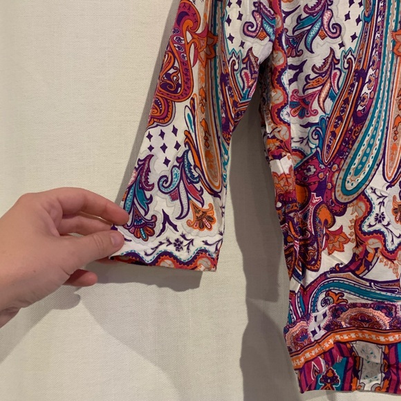 Chico’s 0 Boho, Paisley, Side Tie, Jersey Top - Picture 5 of 16